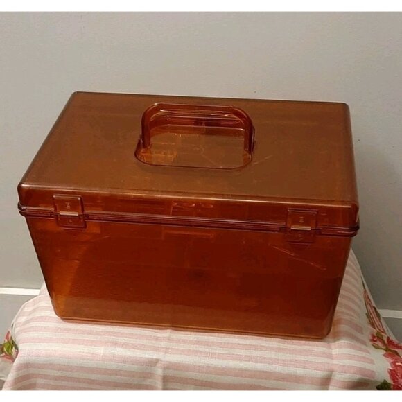 Vintage WIL HOLD Wilson Plastic Burnt Orange Translucent Sewing Box 2 Trays USA - Picture 4 of 9